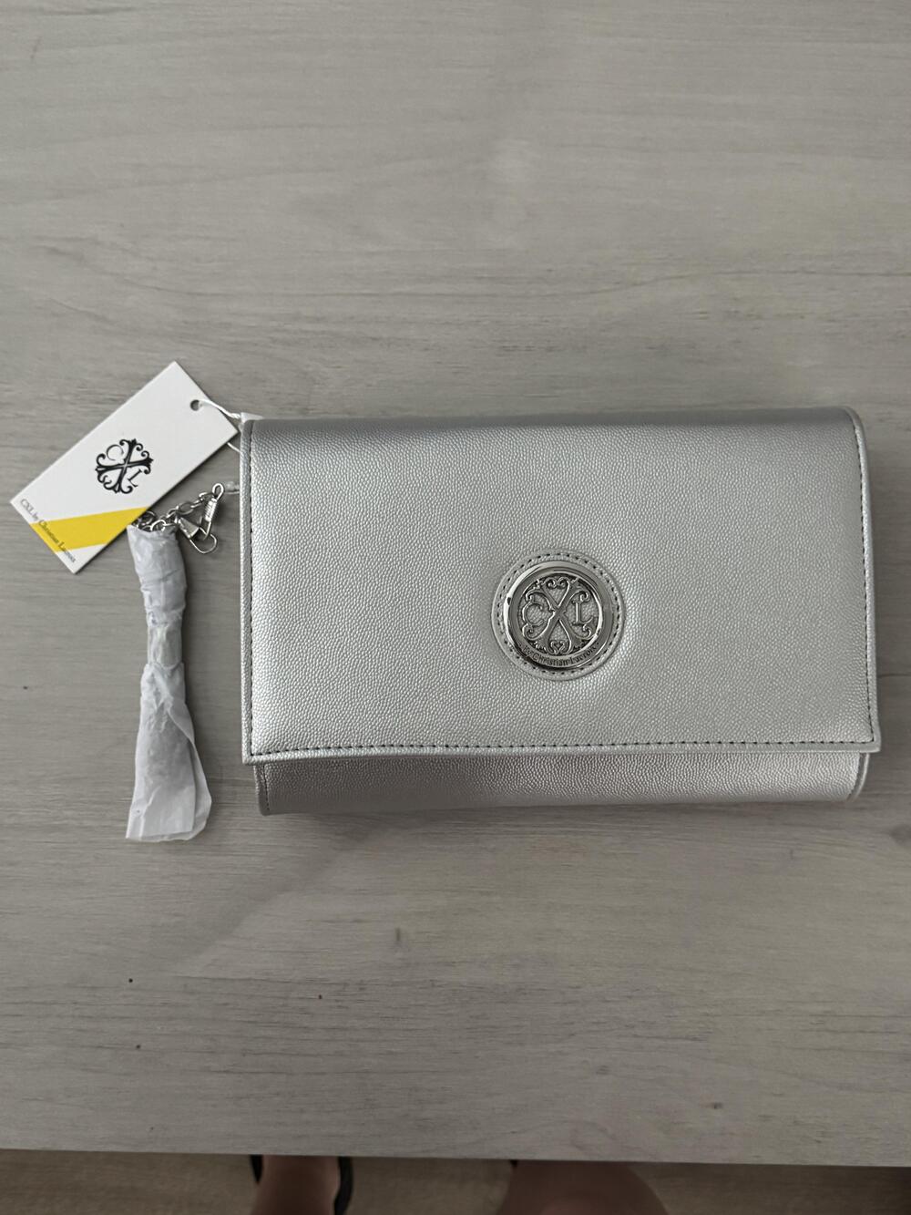 CXL By Christian Lacroix NWT Paris Caviar Clutch Bag Womens Small Silver Chain